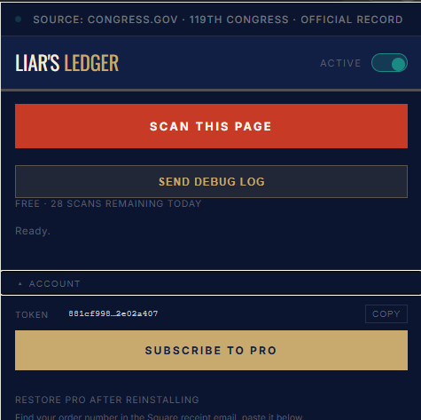 Extension popup showing the Subscribe to Pro button in the Account panel